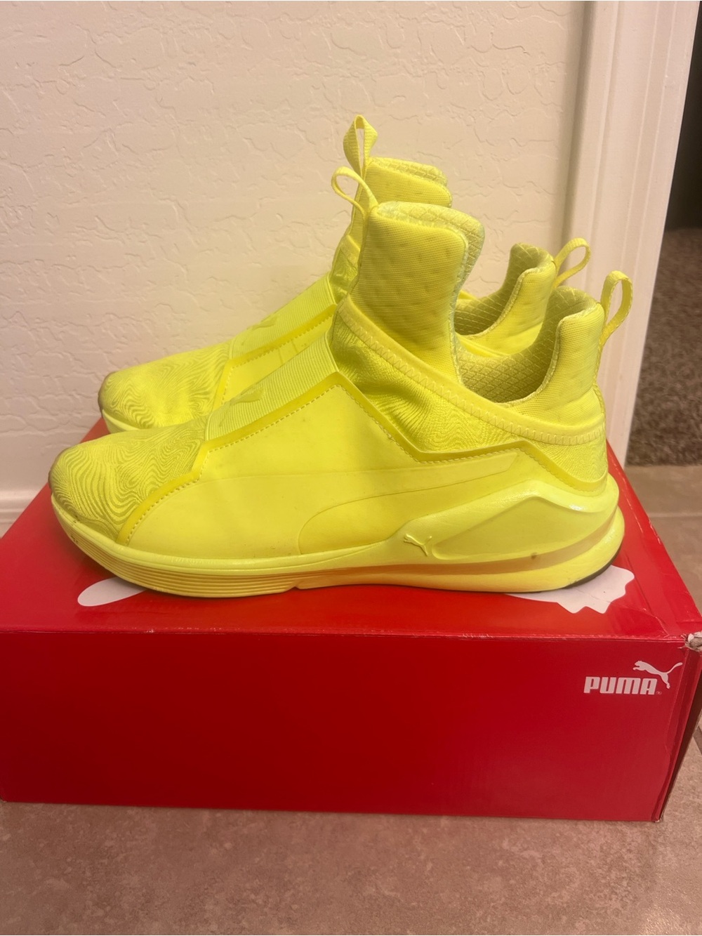 Puma Fierce Womens Neon Yellow Slip-On Athletic Sneakers